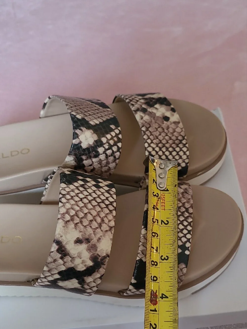 Aldo Snake-Print Dual Strap Platform Sandals in Beige & White